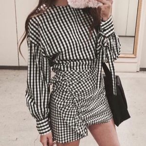 Zara Gingham Black and White Plaid Top- Small